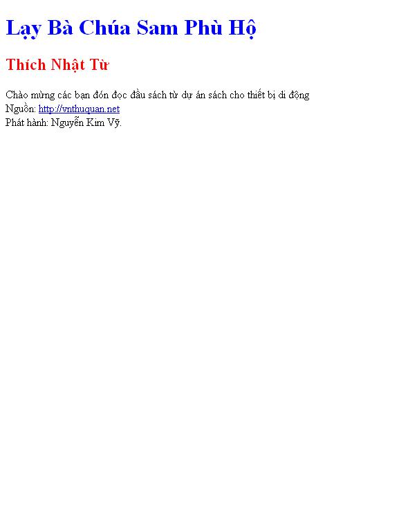 Bìa truyện Lạy Bà Chúa Sam Phù Hộ