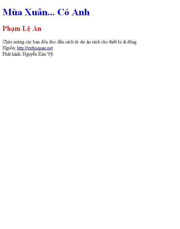 Bìa truyện Mùa Xuân... Có Anh