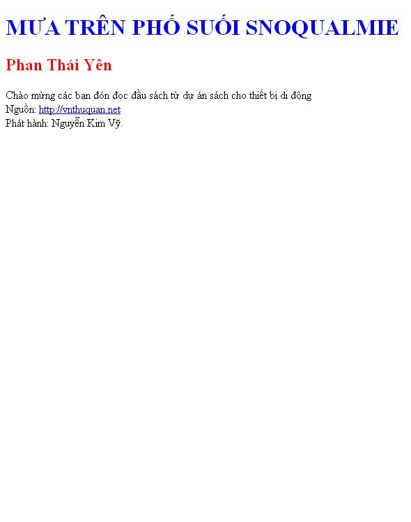 Bìa truyện MƯA TRÊN PHỐ SUỐI SNOQUALMIE
