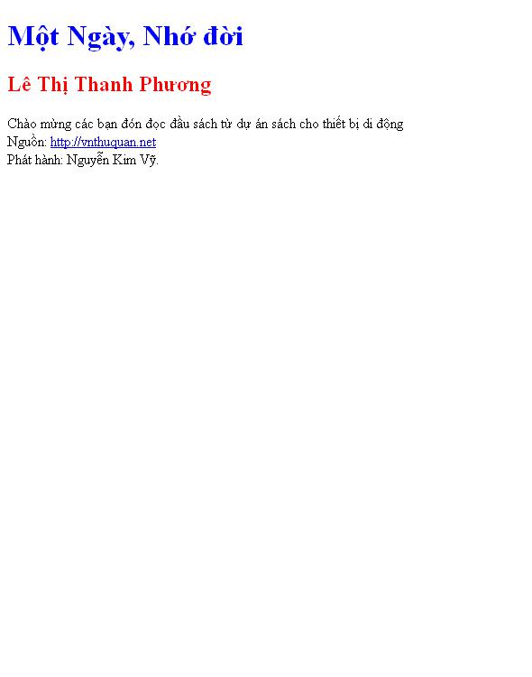 Bìa truyện Một Ngày, Nhớ đời