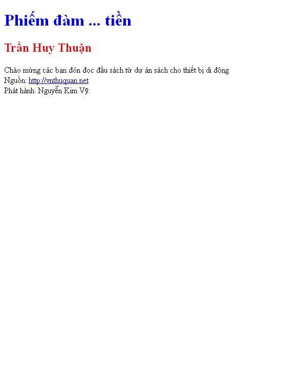 Bìa truyện Phiếm đàm ... tiền