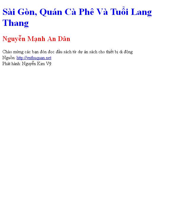 Bìa truyện Sài Gòn, Quán Cà Phê Và Tuổi Lang Thang
