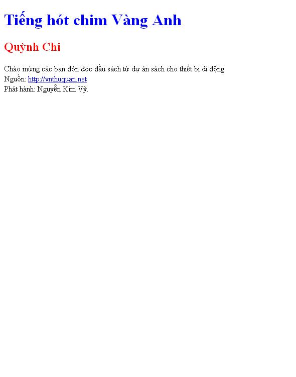Bìa truyện Tiếng hót chim Vàng Anh